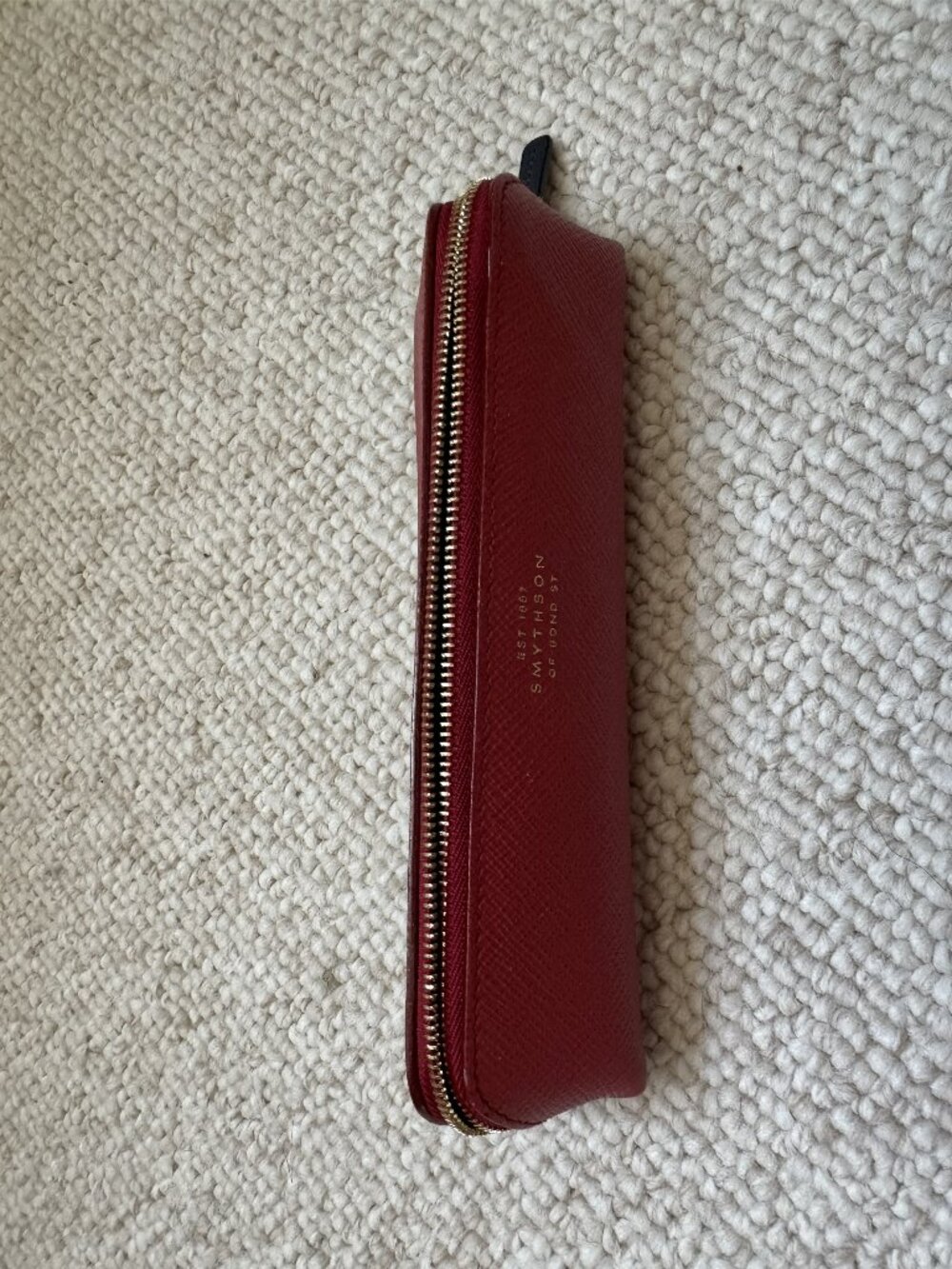Smythson Pencil Case in Panama Leather, Red